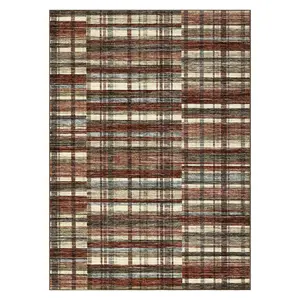 【Christmas Gift】9 x 12 ft Polyester Red Rectangular Living Room Bedroom Dining Room Geometric Checkered Modern Machine Washable Area Rug