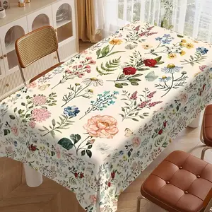 Watercolor Floral Tablecloth, Waterproof Oil-Resistant, Bohemian Style, Rectangular Polyester Fabric, Home Decor, Kitchen, Outdoor Garden