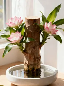 Mini Decorative Wood Trunk Ornament with Mystery Figurine – Realistic Desktop Home Décor for Relaxing Spaces