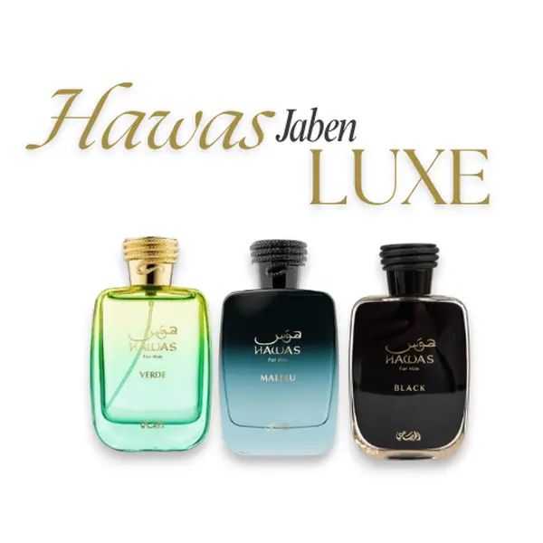 Jaben's Luxe Bundle | Hawas Verde + Malibu + Black | Unisex Fragrance | 100ML - 3.4 Oz | Eau De Parfum | Citrus & Sweet Notes