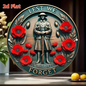 Vintage Aluminum Military Wall Plaque with Red Poppy and Soldier Design for Home Office Decor