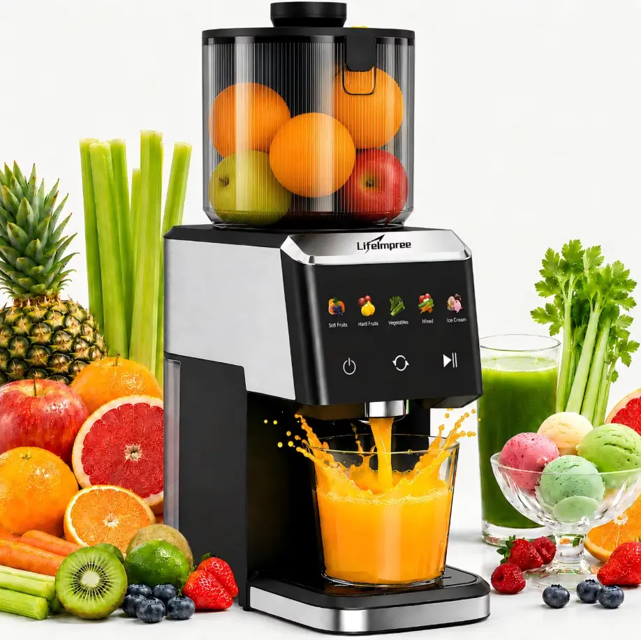 Juicer Machines, Touchscreen Cold Press Juicer with 5.4" Wide Chute, Slow Masticating Juicer with 5 Smart Speeds, High Juice Yield, Easy to Clean & Dishwasher Safe, Quiet Motor