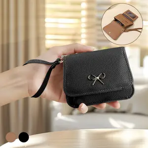 Women's Trifold Wristlet Wallet, Cute Bow Card Holder with ID Window & Zipper Pocket,Wristlet Wallet