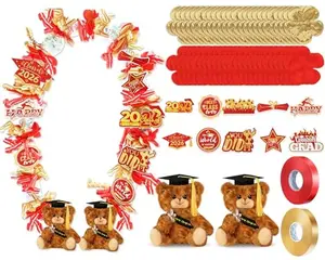 2 Pcs Graduation Bear Candy Leis for Class of 2026, Red & Gold Graduation Leis Graduation Candy Leis Stuffed Animal Graduation Necklace DIY Kit for Preschool Kindergarten Elementary 5th Grade High School College Graduatin Gifts