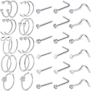 9-40 Nose Rings - Hoops, Studs & L Shape - Hypoallergenic Stainless Steel Nose Piercings for Women & Men
