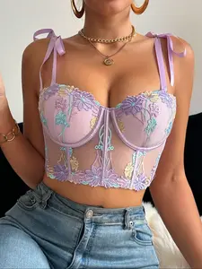 Women's Light Floral Embroidered Push-Up Bra, Medium, Underwear, Adjustable Straps, Breathable Comfort, Perfect Gift for Her