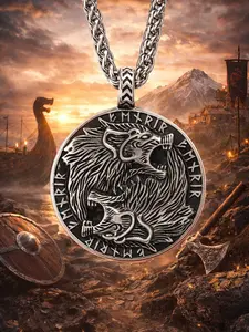 The Armored Kingdom Fenrir Wolf Pendant Necklace Viking Amulet Nordic Mythology Silver Chain Jewelry Unisex Pendant