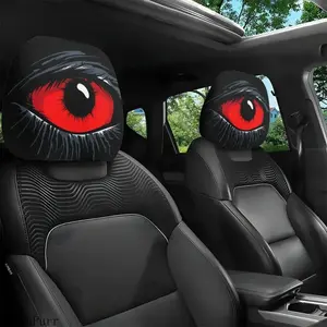 2-Piece Red Devil's Eye Gothic Look Car Headrest Covers, Red and Black Design, Washable, Recycled, Suitable for GM Vehicles