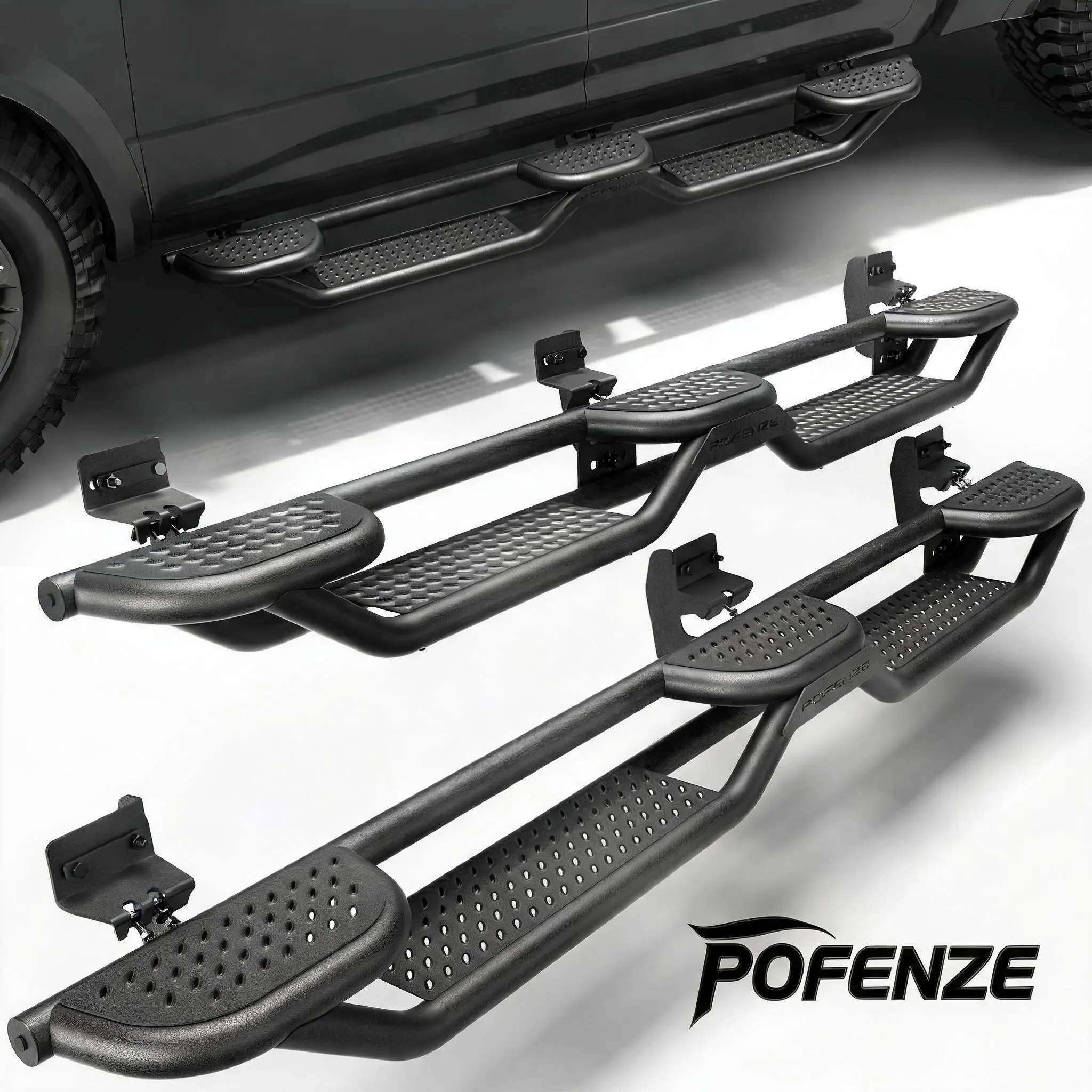 POFENZE-NADIA Heavy Duty Running Boards Side Steps for 2009-2018 Ram 1500 QUAD CAB, Nerf Bars with Non-Slip Step Pads, Black, Safety Support, Tool-Free Install, Daily Access Enhancement