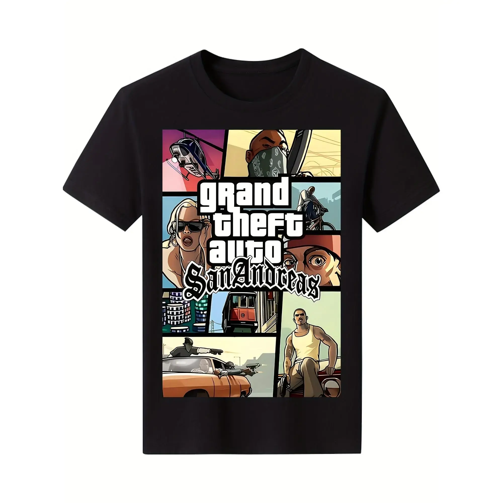 Grand Theft Auto San Andreas Inspired Men's T-Shirt - Casual Streetwear, Short Sleeve, Crew Neck, Machine Washable - Black Rifle,summervibes
