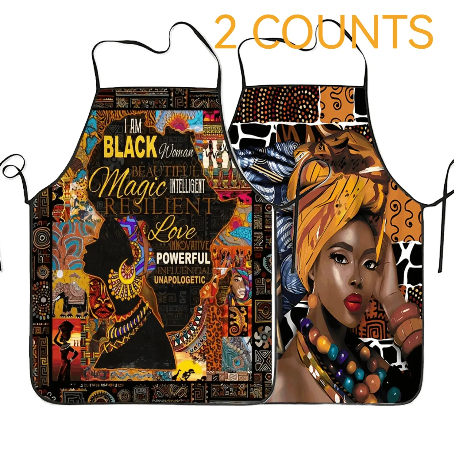 African Culture Pattern Apron Set, 2 Counts Apron for Cooking, Cool Summer Apron for Women,Nails Design Tool, Nails Art,Nails Ideas,Mother's Day Gift, Kitchen&Cleaning Essential,Cleaning Tool, Household Items, Home