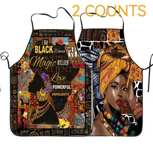 African Woman Pattern Apron, 2 Counts Breathable & Waterproof Apron, Adult Size Kitchen Apron, Gift for Daughter & Mother & Wife & GF, Mother's Day Gift