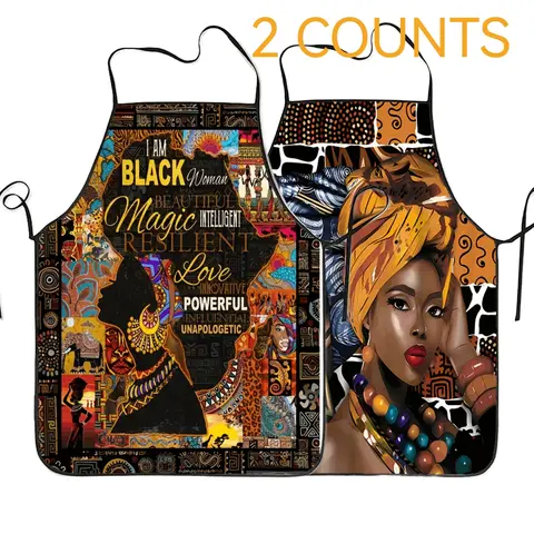 African Culture Pattern Apron Set, 2 Counts Apron for Cooking, Kitchen Aprons,  Apron for Women,Nails Design Tool, Nails Art,Nails Ideas,Christmas Gift,Halloween Gift, Kitchen Essential,Cleaning Tool