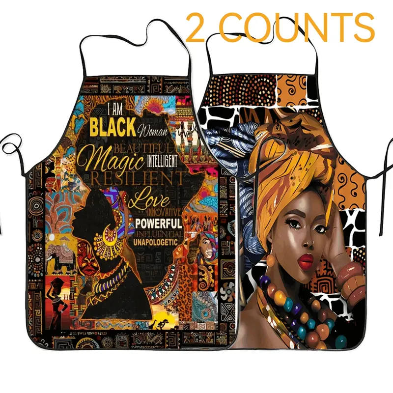 African Culture Pattern Apron Set, 2 Counts Apron for Cooking, Kitchen Aprons, Apron for Women,Nails Design Tool, Nails Art,Nails Ideas,Christmas Gift,Halloween Gift, Kitchen Essential,Cleaning Tool