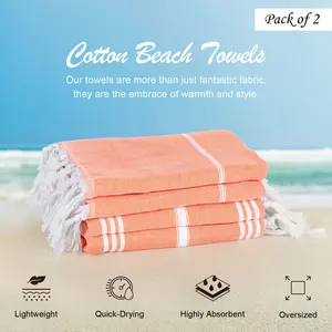Two Sets Of Beach Towels, Fitness Towels. Large Size (81.8"x61"). 100% Cotton, Extra Large Size, Super Soft, Dries Quickly, Compact And Lightweight. Suitable for Travel - Light Orange, Colorful Beach Towel, Beach Towel, Outdoor Towel