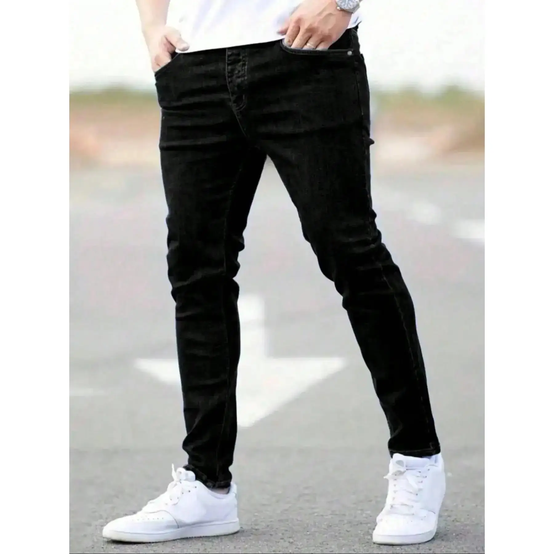 Men's Fitted Casual Solid Color Minimalist Jeans, Fashion Plain Pants, Elastic Straight Leg with Slant Pockets, Soft Cotton Fabric for All Seasons, Menswear elevated basics go to
