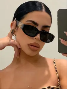 Vintage Fashion Rectangular Frame Sunglasses, Unisex 90s Style, Casual Daily Wear, Perfect Gift, Uv400 Protection, All Seasons, Trendy Vintage Sunglasses