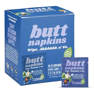 Butt Napkins - XL Flushable Wipes for Campers - Aloe & Vitamin E - Campfire Clean, Anywhere - Unisex & USA Made - Plant-Based Fibers & Travel Ready