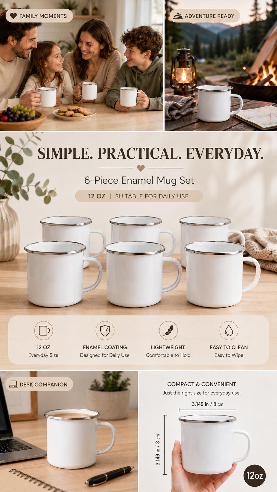 6 Pack White Enamel Mugs with Metal Rim, Food Grade Cups for Camping, Home, Party & Daily Use Drinkware Mug Cup Tumbler Reusable Washable Ceramic Coffee Reuse Portable Classic gifts 6 Pack White Enamel Mugs with Metal Rim, Food Grade Cups for Camping, Home, Party & Daily Use Drinkware Mug Cup Tumbler Reusable Washable Ceramic Coffee Reuse Portable Classic gifts