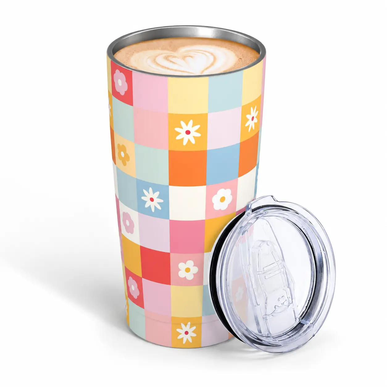 Colorful Boho Daisy Travel Mug, 20oz Stainless Steel Tumbler with Lid & Straw, Vacuum Insulated Coffee Cup
