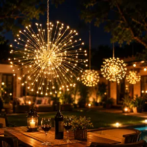 Solar Starburst Firework Lights for Kitchen and Dining Decor, Waterproof Outdoor Kitchen Stake Lights for Patio and Bistro
