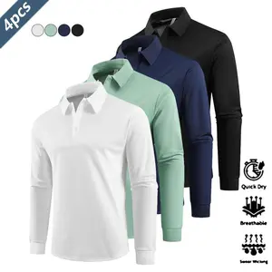 4 Pack Casual Mens Long Sleeve Polo Shirt Quick Dry Golf Tennis Equestrian Apparel Comfortable Collar Cuff Design Sports Clothing for Parties Vacation Travel