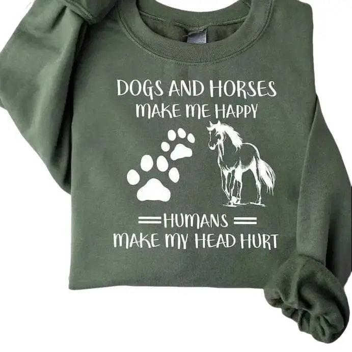 Horse Love Sweatshirt & Tshirt, Country Girl Long Sleeve TShirt, Southern Hoodie, Horse Hooded, Dog Outfit, Dog Mom Gifts, Dogs And Horses Sweatshirt Cotton Green Grey Printed