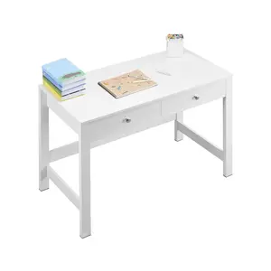 VEVOR Small Desk with Drawers, Kids Desk for Bedroom, Wooden Simple Study Table for Drawing, Reading, Writing, Rectangle MDF Furniture Study Storage Table for Home, Office, White+ Wood