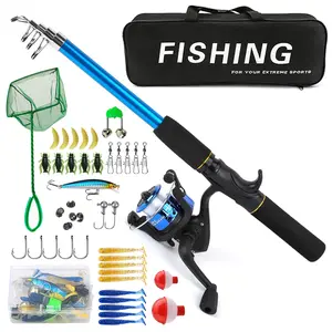 Fishing Rod Reel Set with Lure, Net, Storage Bag &, Lightweight Portable Gear for Beginners, Perfect Gift Choice, Fishing Tackle Kit