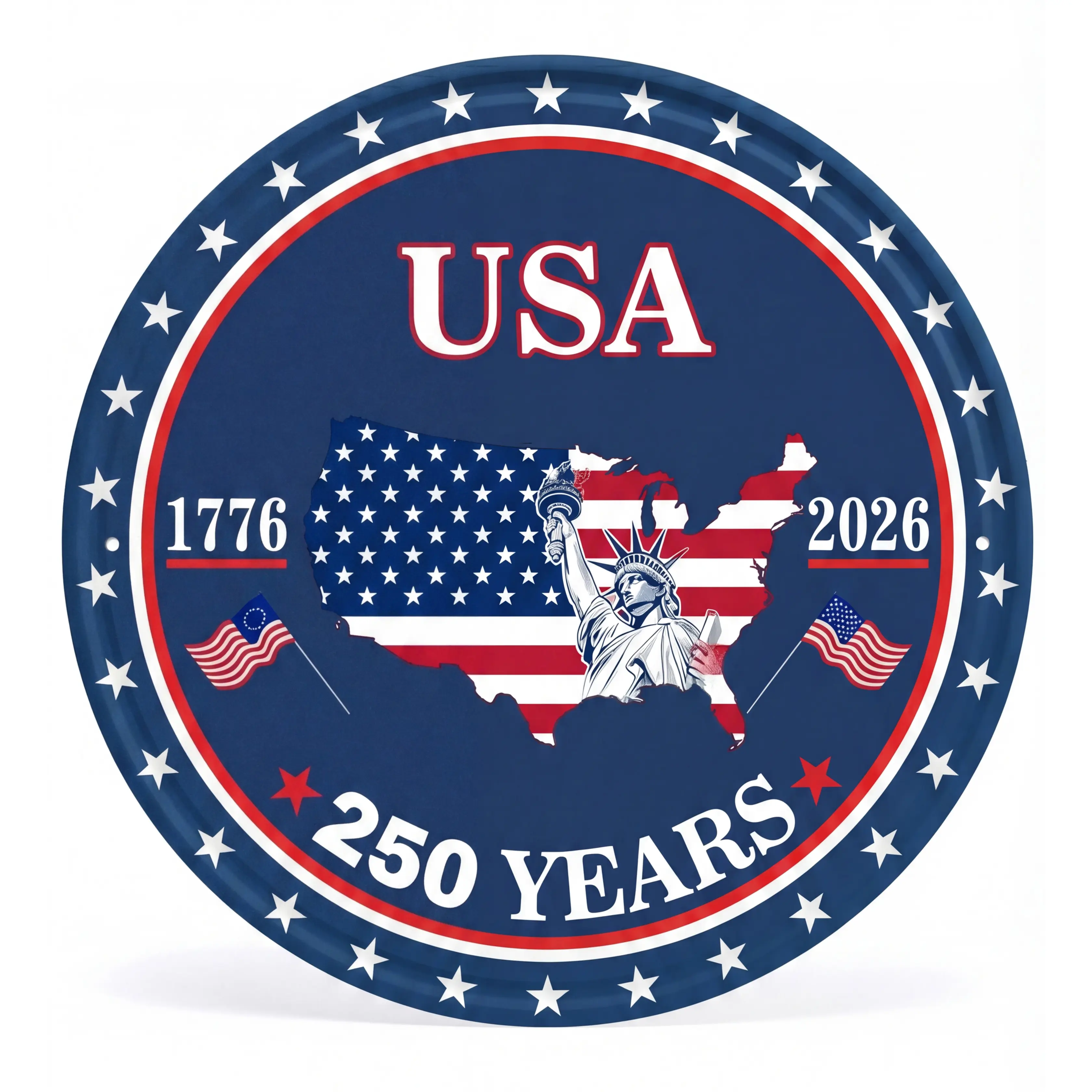 Wall Decor Metal Sign 8*8inch 250 Anniversary 4th of July Door Sign US 250th Anniversary 1776-2026 Hanging Sign for Home Porch Outdoor Decor
