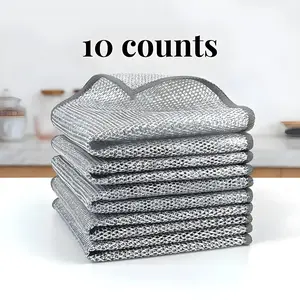Wire Dishwashing Rag, 10pcs Multipurpose Non-scratch Wire Dishcloth for Wet and Dry Use, Reusable Wire Cleaning Cloth for Kitchen, Sinks, and Pans, Soft Cleaning Towel
