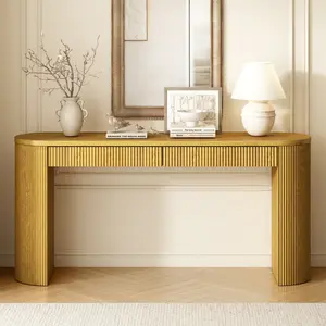 Sophisticated Console Table with Pine Veneer and Vertical Striped,Suitable for Entryway, Hallway, Living Room, Bedroom,Dining room