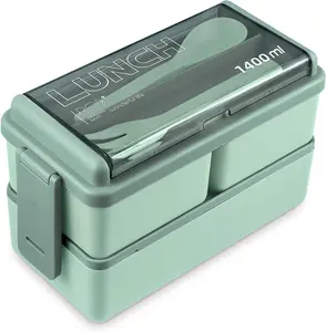 Bento Box Adult Lunch Box, 2-Layer Stackable Containers with Removable Compartments, Leak Proof, Microwave Safe - Lid, Tableware Heavy Duty