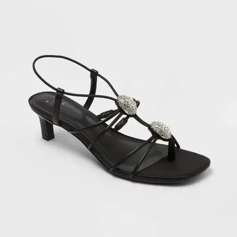 Women’s Yasmin Rhinestone Kitten Heel Sandals with Memory Foam Insole, Footwear with Straps and Animal Print Shoes