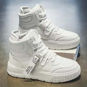 Skateboarding shoes with high top, PU upper, shock absorption, unisex, suitable for daily outdoor wear, retro thick casual sports shoes, Georgian style casual training shoes, men's casual training shoes, high top anti mask work bo