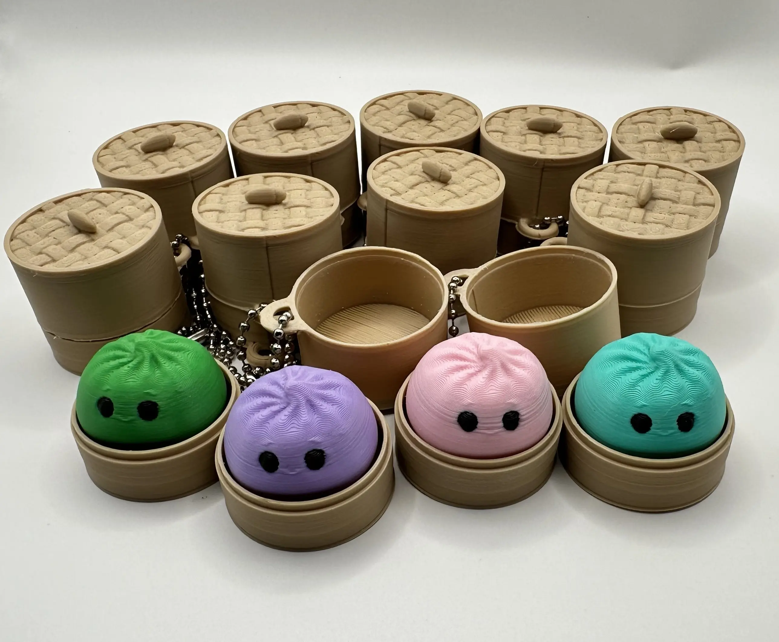 Dumpling in Steamer Basket Keychain - Cute 3D Printed Bao Bag Charm, Kawaii Gift, Pick Your Color