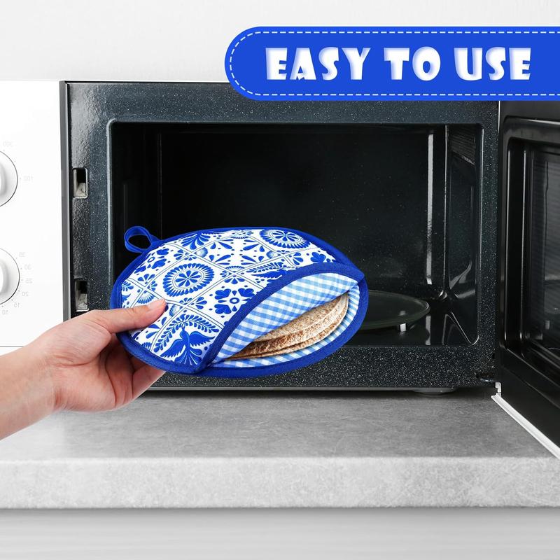 2 count 8 Inch Tortilla Warmer Pouch, Mexican Talavera  Microwavable Insulated Cloth Pouch for Tortillas, Tacos, Naan, and Pizza Rolls