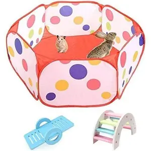 Small  Cage Tent Hamster Foldable Exercise Playpen, Indoor/Outdoor Open Portable Fence with Seesaw for Rat Guinea Pig Rabbits Hamsters Chinchillas Gerbil Hedgehog