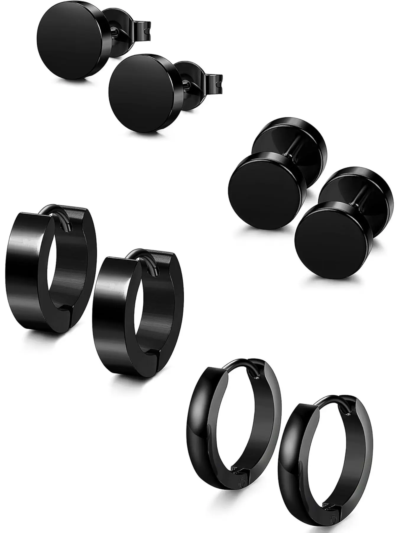 4 Pairs Hypoallergenic Stainless Steel Earrings For Sensitive Ears Simple Stud and Hoop Earrings Huggie Earring Set 18G Ear Studs