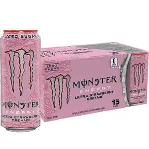 Monster Ultra Strawberry Dreams Drink Pack of 15 16oz Cans Bold Strawberry Taste Zero Sugar Style Beverage Perfect for Workouts Gaming or TikTok Viral Drink Collections
