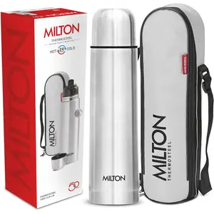 Milton Thermosteel Flip Lid 1000, Double Walled Vacuum Insulated Thermos 1000 ml |   34 ounces |   1 Ltr |   24 Hours Hot and Cold Water Bottle with Cover, Stainless Steel, BPA Free,Leak Proof |   Silver