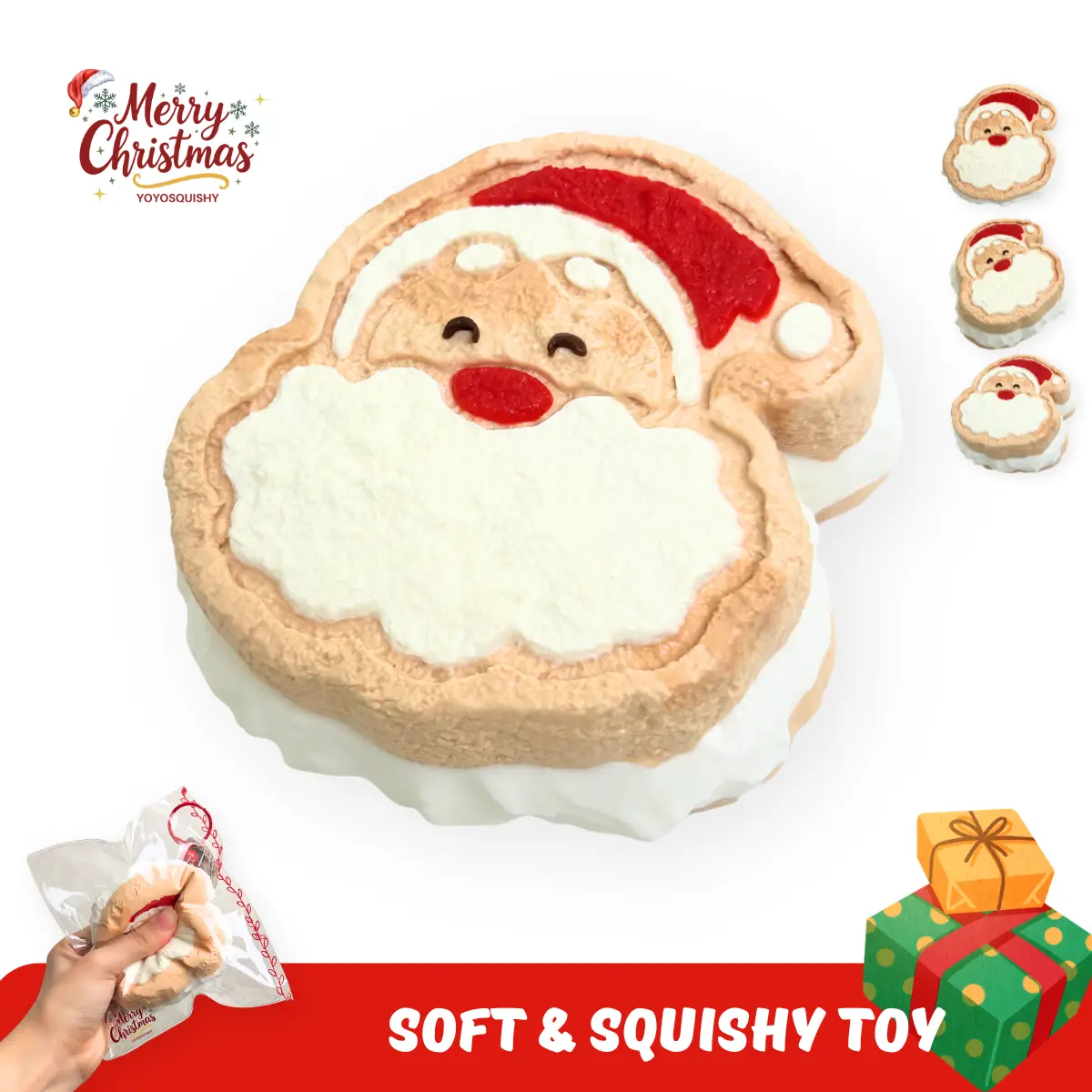 YOYOSQUISHY Christmas Santa Cookies Taba Stress Ball, Handmade Food-Grade Silicone Novelty Toy, Soft Muddy Texture Stress Relief Gadgets