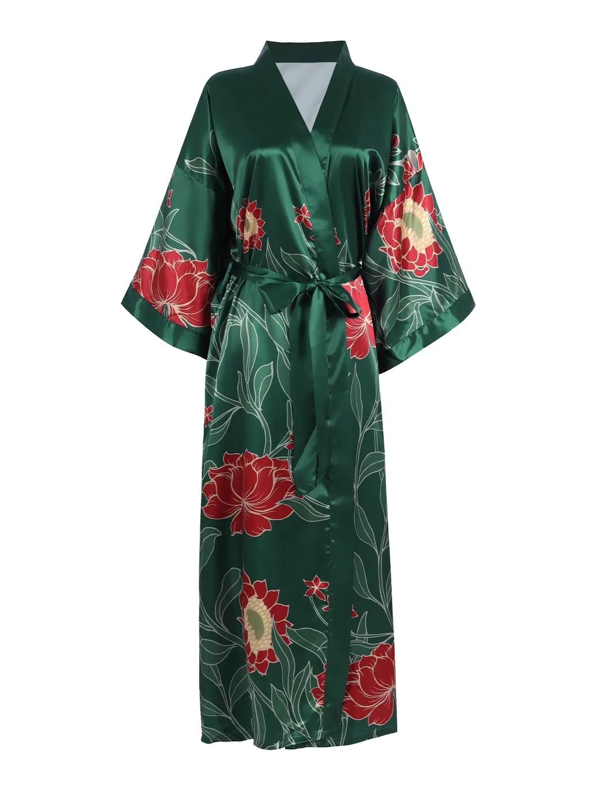 Women's Long Silk Kimono Robes, Floral Soft Bathrobe Bride Sleepwear with Practical Pockets, Breathable and Not Stuffy, Anniversary, Weddings Bridal Party Gifts, Lightweight Luxury Dressing Gown Black White Wine Green Champagne One Size summervibes☀️ camp