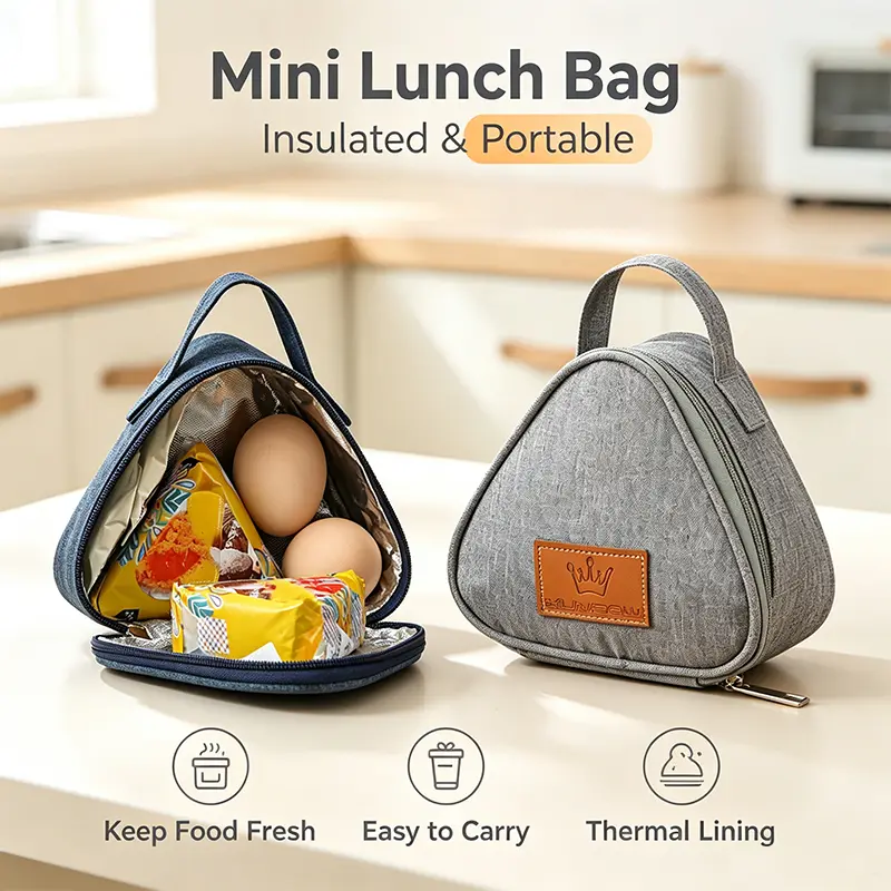 1Pc Mini Triangle Insulated Lunch Bag, Leakproof Aluminum Foil Thermal Snack Pouch with Handle, Portable Reusable Small Food Bag for Breakfast Snack Work Travel