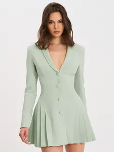 Delia Pistachio Green Blazer Dress with Pleated Detail