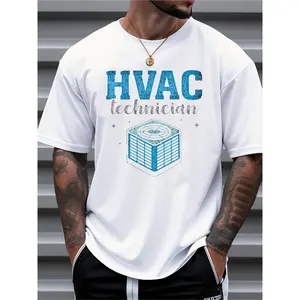 HVAC Technician T-Shirt for Men - 100% Cotton Loose Fit Breathable Short Sleeve Tee with HVAC System Graphic Print, Machine Washable Workwear for AC Repair, Summer Daily & Outdoor Wear, Casual Style Shirt, Comfortable Fit Shirt