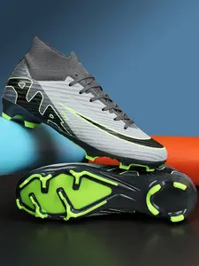 Lace up High Top Football Shoes, Anti-slip Spike Soccer Shoes, Matching Black Football Cleats, Solid Color Outdoor Sports Training Shoes, Men Shoes, Football Field Boots