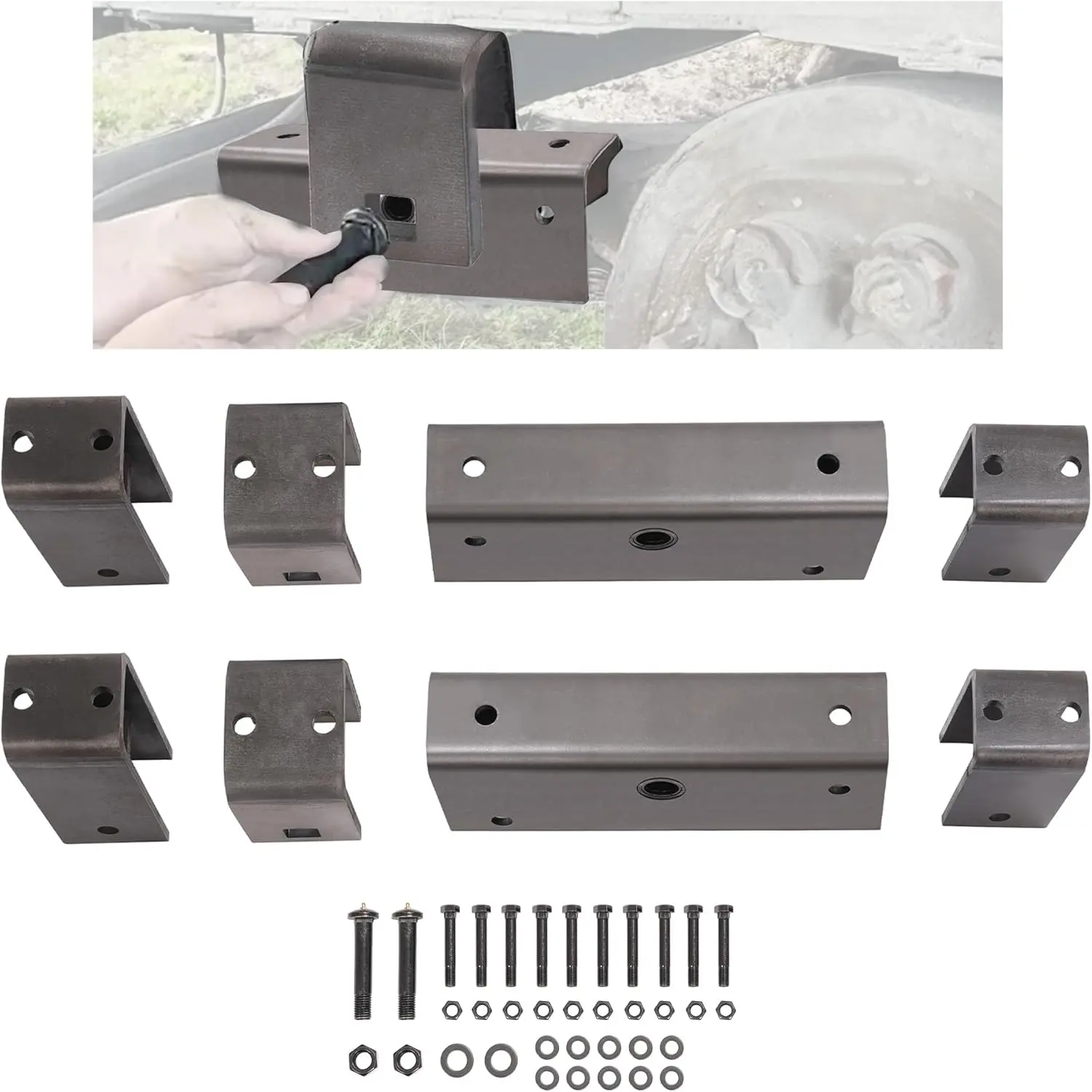 Trailer Axle Hanger Kit Compatible with Complete 2" Wide Slipper Spring Hanger kit 10k Lbs Steel Trailer Axle and Spring Attaching Hanger Kit