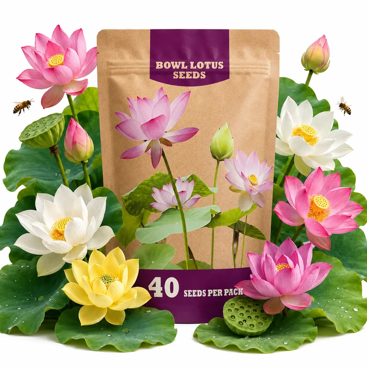 40 Pcs Mixed Color Bonsai Bowl Lotus Seeds - Exotic Water Lily Flower Plant Seeds for Ornamental Pond and Home Planting
