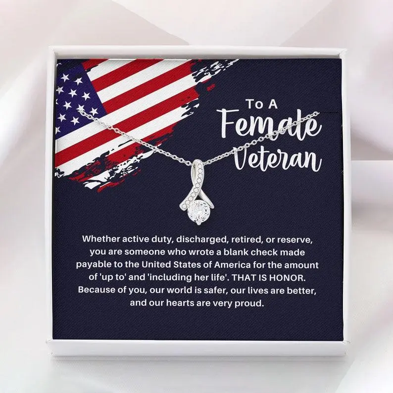 Female Veteran Necklace, Retirement Army Present, Women in Military Gift, Female Soldier Birthday, USMC Female Veteran, Veterans Day